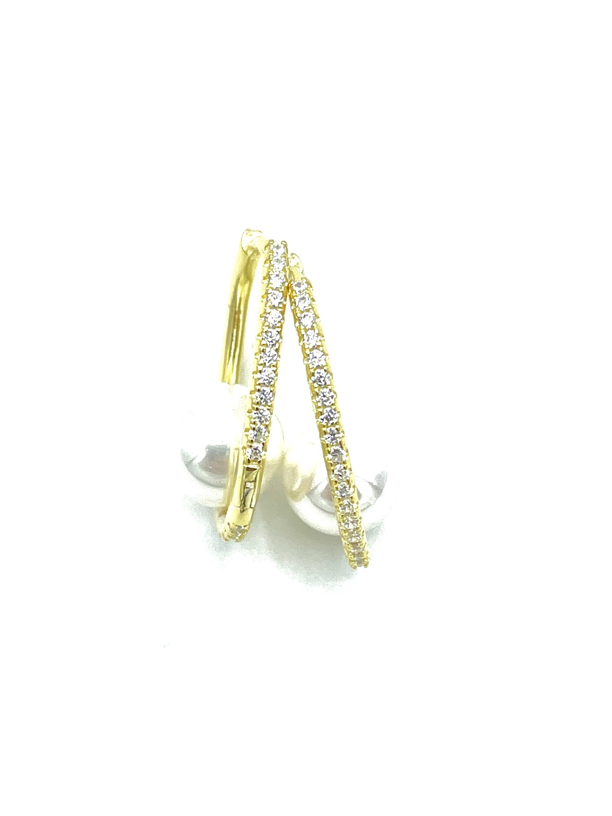 Cerchi in argento tit. 925m. con zirconi e perla - O280G