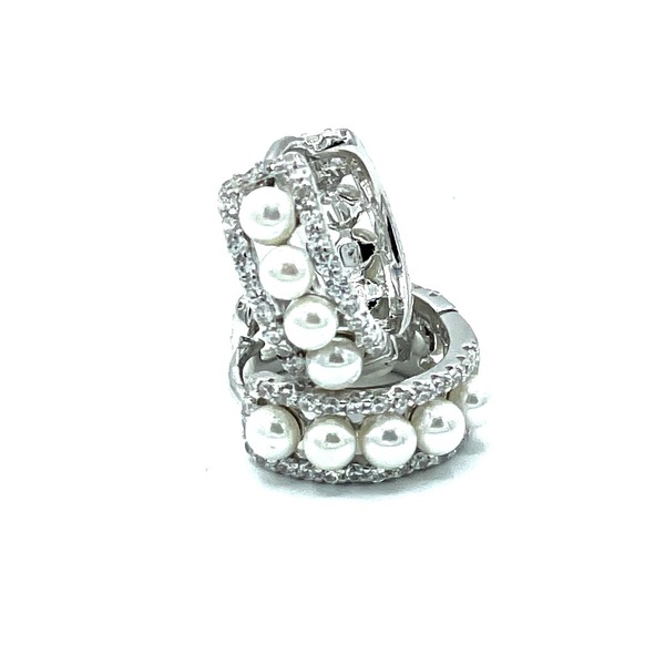 Hoops in silver tit. 925m. with cz. and pearl.