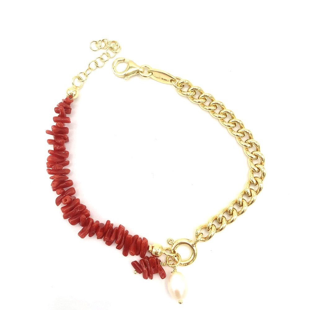 Bracelet in silver tit. 925m. with coral and pearl. - BB01G