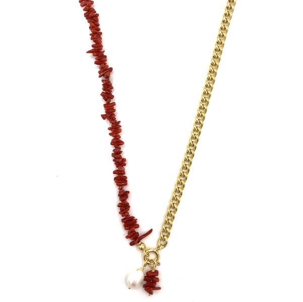 Collana in argento tit. 925m. con corallo e perla